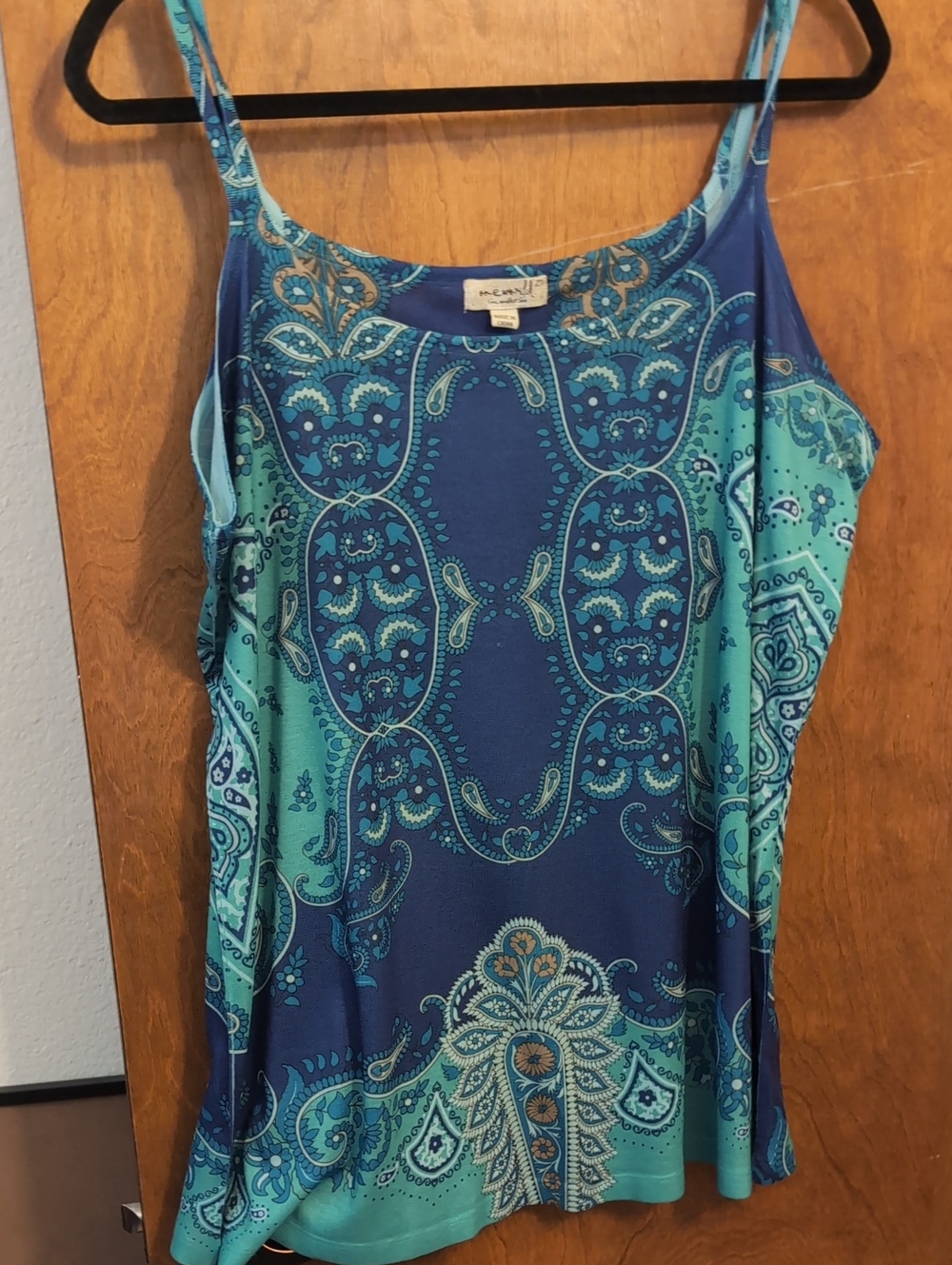 ONE WORLD Blue & Teal Paisley Double Spaghetti Strap Camisole Top